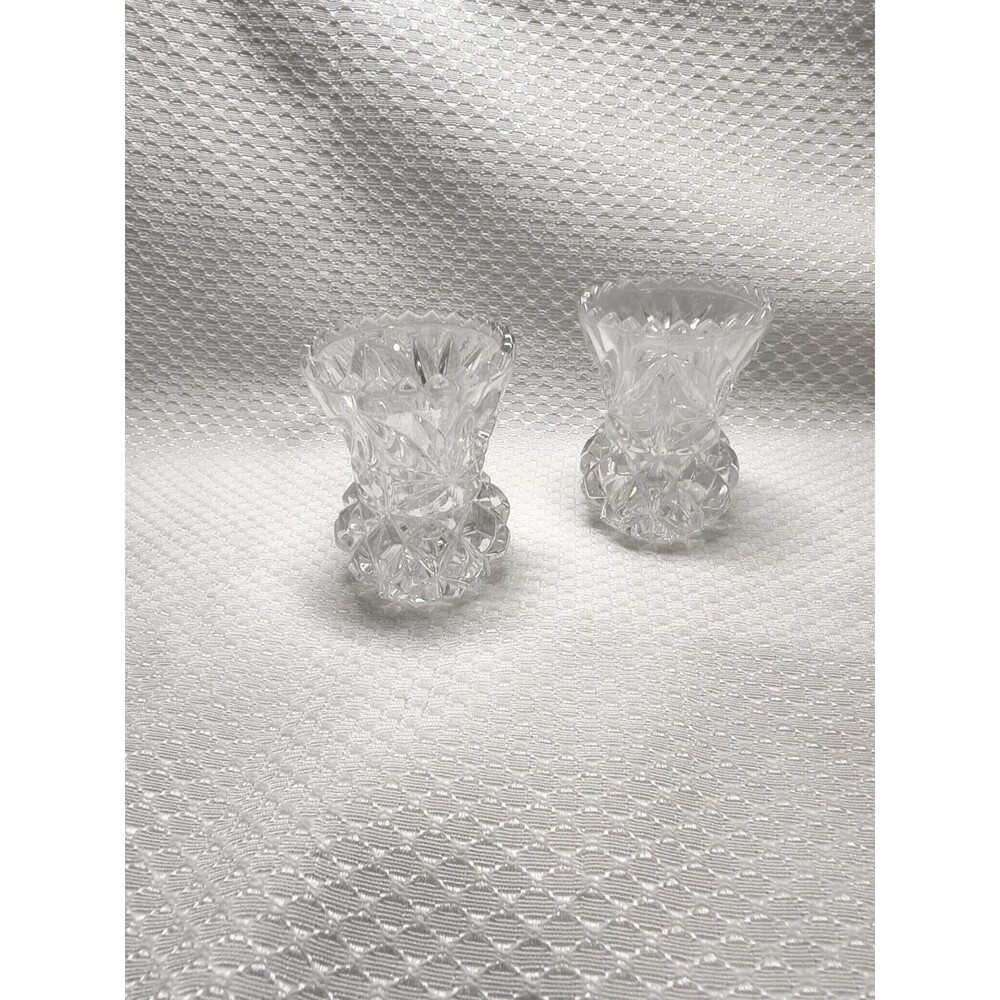VTG Kristal Zajecar Clear Cut Crystal Toothpick Holder Bud Vase Set of 2 Brahms